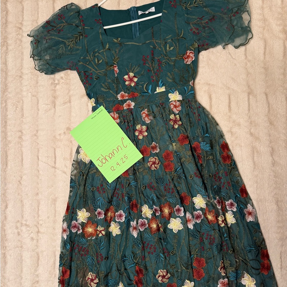 Ivy City Co Teal Floral Midi Dress